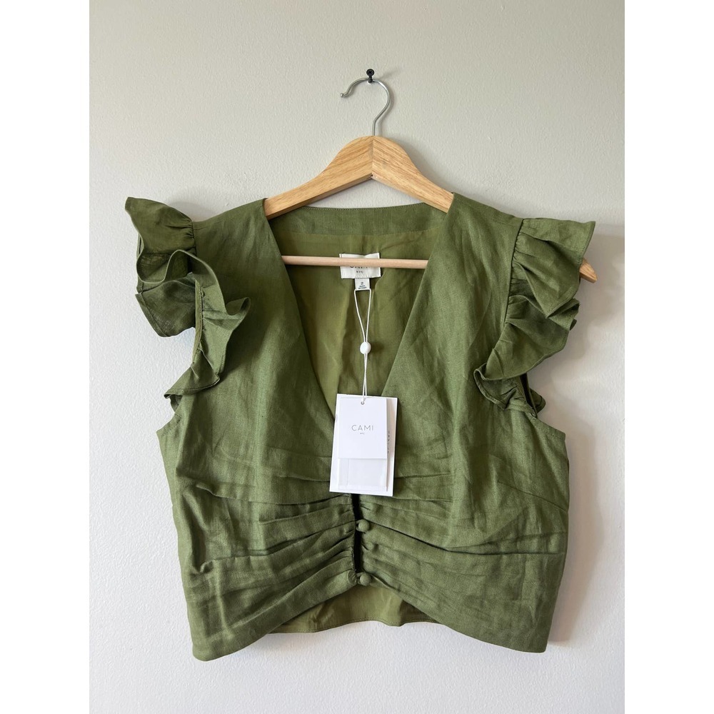 Cami NYC Cropped Pilar Ruffle Top Women's Tea Leaf Size 2 NWT - Picture 2 of 10